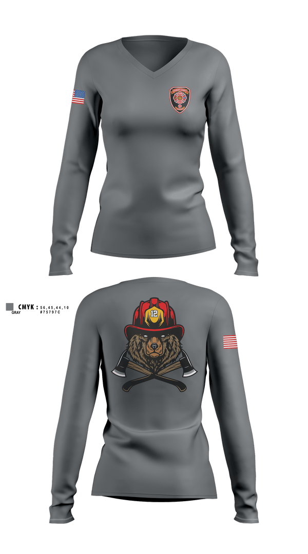 Womens Long Sleeve Vneck Shirt, Stewart County Fire Rescue, Fire Department, Teamtime, Team time, sublimation, custom sports apparel, team uniforms, spirit wear, spiritwear, sports uniforms, custom shirts, team store, custom team store, fundraiser sports, apparel fundraiser