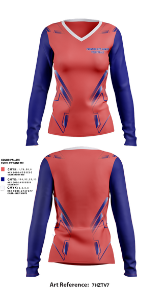 Womens Long Sleeve Vneck Shirt, Frontier Red Hawks, Women's Volleyball, Teamtime, Team time, sublimation, custom sports apparel, team uniforms, spirit wear, spiritwear, sports uniforms, custom shirts, team store, custom team store, fundraiser sports, apparel fundraiser
