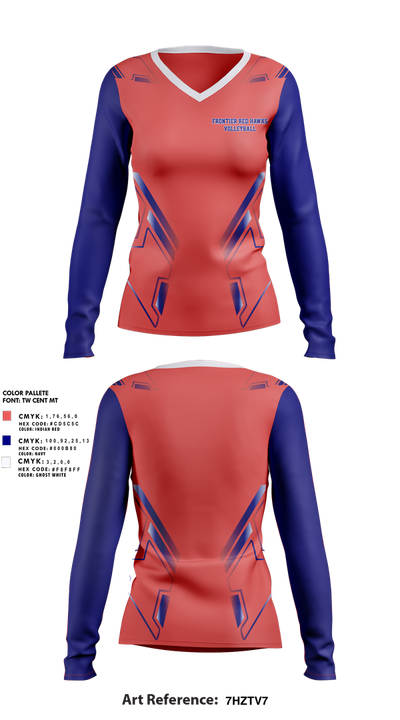 Frontier Red Hawks 40664467 Women's Long Sleeve V-neck Shirt - 1