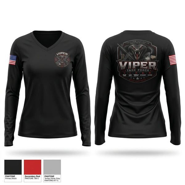 Womens Long Sleeve Vneck Shirt, VIPER Task Force, Police, Teamtime, Team time, sublimation, custom sports apparel, team uniforms, spirit wear, spiritwear, sports uniforms, custom shirts, team store, custom team store, fundraiser sports, apparel fundraiser
