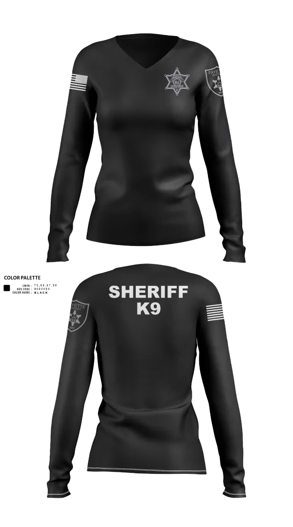 Womens Long Sleeve Vneck Shirt, Fayette County Sheriff WV, Police, Teamtime, Team time, sublimation, custom sports apparel, team uniforms, spirit wear, spiritwear, sports uniforms, custom shirts, team store, custom team store, fundraiser sports, apparel fundraiser