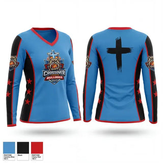 Womens Long Sleeve Vneck Shirt, Crossover Hoops Bulldoge, Men's Basketball, Teamtime, Team time, sublimation, custom sports apparel, team uniforms, spirit wear, spiritwear, sports uniforms, custom shirts, team store, custom team store, fundraiser sports, apparel fundraiser
