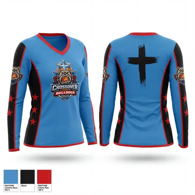 Crossover Hoops Bulldoge 9942856 Women's Long Sleeve V-neck Shirt - 1