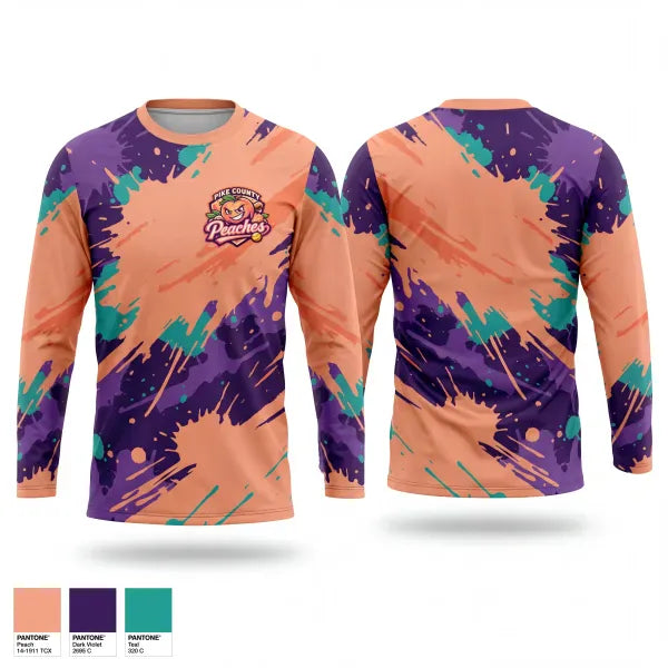 Long Sleeve Performance Shirt, Pike County Peaches, Softball, Teamtime, Team time, sublimation, custom sports apparel, team uniforms, spirit wear, spiritwear, sports uniforms, custom shirts, team store, custom team store, fundraiser sports, apparel fundraiser