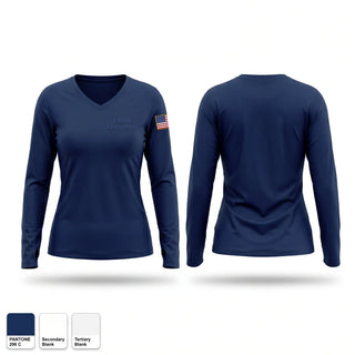 Womens Long Sleeve Vneck Shirt, Edison Firefighters, Fire Department, Teamtime, Team time, sublimation, custom sports apparel, team uniforms, spirit wear, spiritwear, sports uniforms, custom shirts, team store, custom team store, fundraiser sports, apparel fundraiser