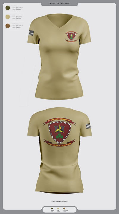 3d Combat Engineer Battalion 88033751 Women's Short Sleeve V-neck Shirt - 2
