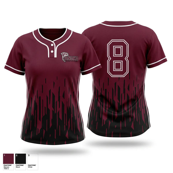 Two Button Softball Jersey, Anoka Tornadoes, Softball, Teamtime, Team time, sublimation, custom sports apparel, team uniforms, spirit wear, spiritwear, sports uniforms, custom shirts, team store, custom team store, fundraiser sports, apparel fundraiser
