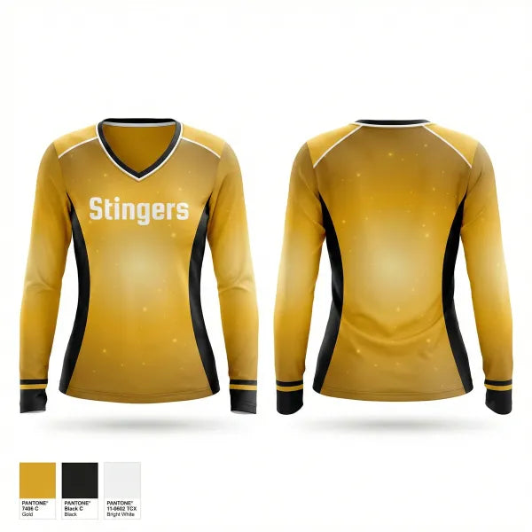 Womens Long Sleeve Vneck Shirt, Stingers, Softball, Teamtime, Team time, sublimation, custom sports apparel, team uniforms, spirit wear, spiritwear, sports uniforms, custom shirts, team store, custom team store, fundraiser sports, apparel fundraiser