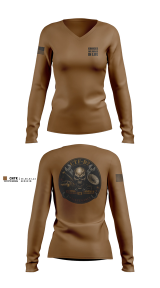 Womens Long Sleeve Vneck Shirt, CTF D-2, Army, Teamtime, Team time, sublimation, custom sports apparel, team uniforms, spirit wear, spiritwear, sports uniforms, custom shirts, team store, custom team store, fundraiser sports, apparel fundraiser