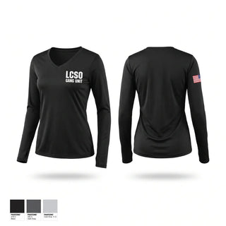Womens Long Sleeve Vneck Shirt, LCSO GANG UNIT, Police, Teamtime, Team time, sublimation, custom sports apparel, team uniforms, spirit wear, spiritwear, sports uniforms, custom shirts, team store, custom team store, fundraiser sports, apparel fundraiser