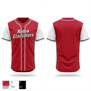 Full Button Baseball Jersey, Roma Gladiators, Baseball, Teamtime, Team time, sublimation, custom sports apparel, team uniforms, spirit wear, spiritwear, sports uniforms, custom shirts, team store, custom team store, fundraiser sports, apparel fundraiser