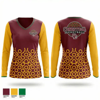 Womens Long Sleeve Vneck Shirt, Conestoga, Women's Basketball, Teamtime, Team time, sublimation, custom sports apparel, team uniforms, spirit wear, spiritwear, sports uniforms, custom shirts, team store, custom team store, fundraiser sports, apparel fundraiser