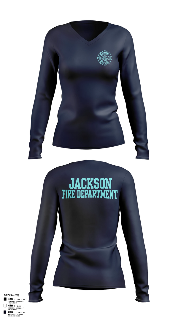 Womens Long Sleeve Vneck Shirt, Jackson Fire Department, Fire Department, Teamtime, Team time, sublimation, custom sports apparel, team uniforms, spirit wear, spiritwear, sports uniforms, custom shirts, team store, custom team store, fundraiser sports, apparel fundraiser
