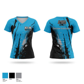 Womens Short Sleeve Vneck Shirt, ALLIN LACROSSE, Women's Lacrosse, Teamtime, Team time, sublimation, custom sports apparel, team uniforms, spirit wear, spiritwear, sports uniforms, custom shirts, team store, custom team store, fundraiser sports, apparel fundraiser