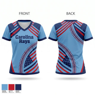 Womens Short Sleeve Vneck Shirt, Carolina Rays, Baseball, Teamtime, Team time, sublimation, custom sports apparel, team uniforms, spirit wear, spiritwear, sports uniforms, custom shirts, team store, custom team store, fundraiser sports, apparel fundraiser