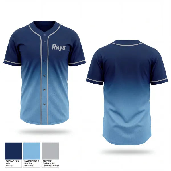 Full Button Baseball Jersey, Rays, Baseball, Teamtime, Team time, sublimation, custom sports apparel, team uniforms, spirit wear, spiritwear, sports uniforms, custom shirts, team store, custom team store, fundraiser sports, apparel fundraiser