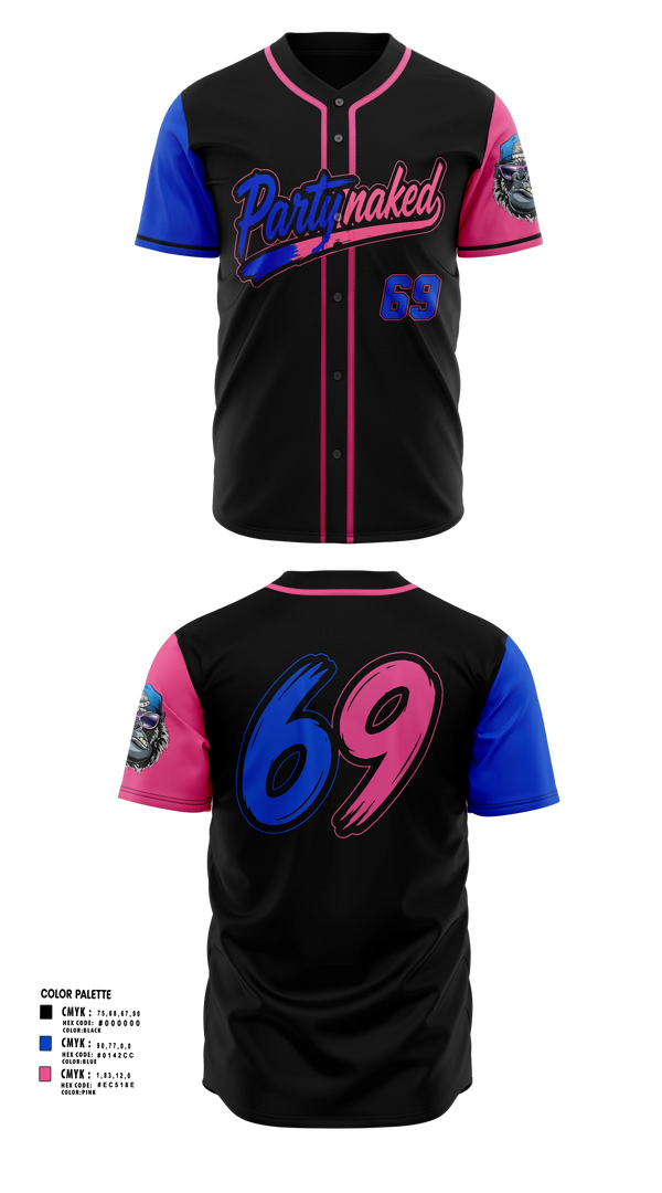 Full Button Baseball Jersey, Party Naked, Baseball, Teamtime, Team time, sublimation, custom sports apparel, team uniforms, spirit wear, spiritwear, sports uniforms, custom shirts, team store, custom team store, fundraiser sports, apparel fundraiser