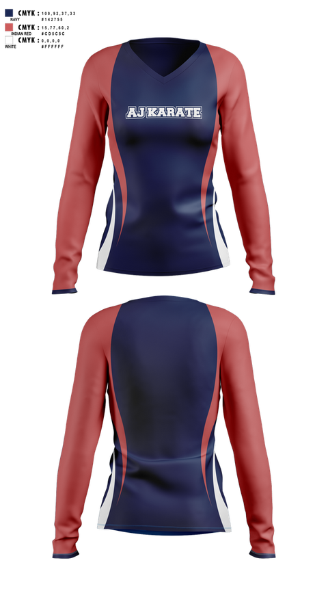 Womens Long Sleeve Vneck Shirt, AJKarateAJKarate, Spirit Store, Teamtime, Team time, sublimation, custom sports apparel, team uniforms, spirit wear, spiritwear, sports uniforms, custom shirts, team store, custom team store, fundraiser sports, apparel fundraiser