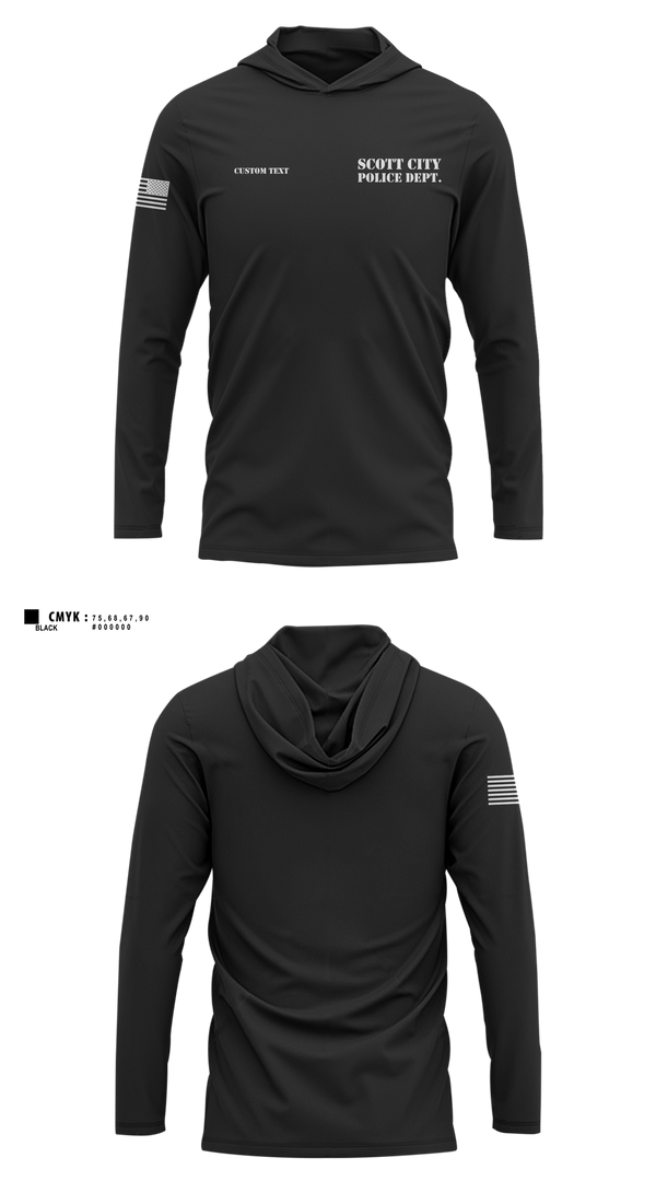 Long Sleeve Performance Shirt with hood, SCOTT CITY POLICE DEPT., Police, Teamtime, Team time, sublimation, custom sports apparel, team uniforms, spirit wear, spiritwear, sports uniforms, custom shirts, team store, custom team store, fundraiser sports, apparel fundraiser
