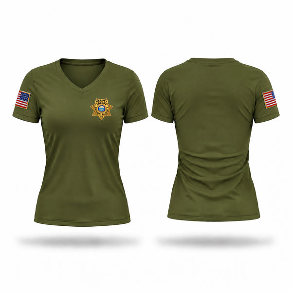 Womens Short Sleeve Vneck Shirt, Marion County Sheriff’s Office, Police, Teamtime, Team time, sublimation, custom sports apparel, team uniforms, spirit wear, spiritwear, sports uniforms, custom shirts, team store, custom team store, fundraiser sports, apparel fundraiser