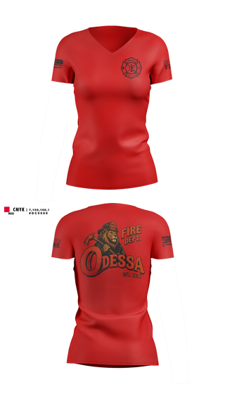 Womens Short Sleeve Vneck Shirt, Odessa Fire Department, Fire Department, Teamtime, Team time, sublimation, custom sports apparel, team uniforms, spirit wear, spiritwear, sports uniforms, custom shirts, team store, custom team store, fundraiser sports, apparel fundraiser