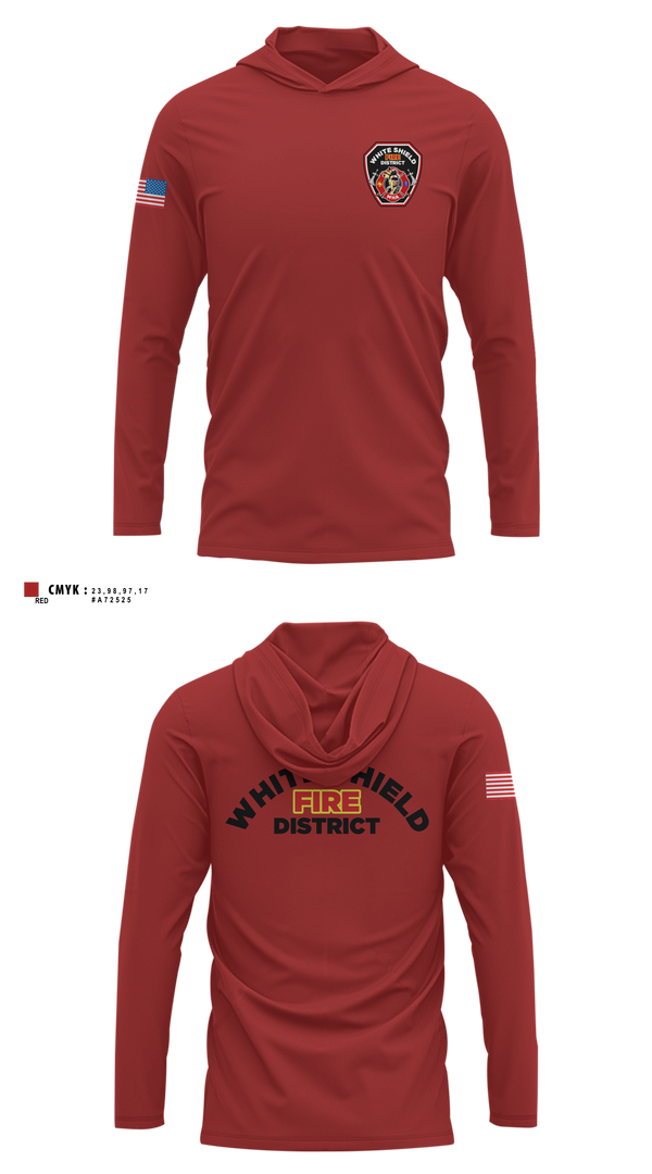 Long Sleeve Hooded Sun Shirt, White Shield Fire Department, Fire Department, Teamtime, Team time, sublimation, custom sports apparel, team uniforms, spirit wear, spiritwear, sports uniforms, custom shirts, team store, custom team store, fundraiser sports, apparel fundraiser