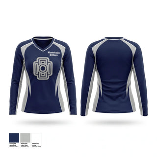 Womens Long Sleeve Vneck Shirt, Montebello Drillers, Baseball, Teamtime, Team time, sublimation, custom sports apparel, team uniforms, spirit wear, spiritwear, sports uniforms, custom shirts, team store, custom team store, fundraiser sports, apparel fundraiser