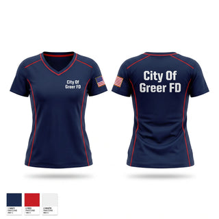 Womens Short Sleeve Vneck Shirt, City Of Greer FD, Fire Department, Teamtime, Team time, sublimation, custom sports apparel, team uniforms, spirit wear, spiritwear, sports uniforms, custom shirts, team store, custom team store, fundraiser sports, apparel fundraiser