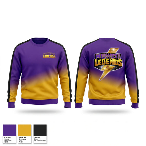 Crew Neck Sweatshirt, Midwest Legends Cheer, Cheer, Teamtime, Team time, sublimation, custom sports apparel, team uniforms, spirit wear, spiritwear, sports uniforms, custom shirts, team store, custom team store, fundraiser sports, apparel fundraiser