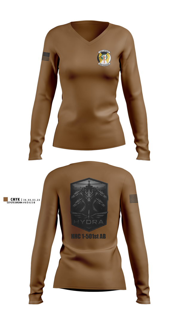 Womens Long Sleeve Vneck Shirt, HHC/1-501 AB, Army, Teamtime, Team time, sublimation, custom sports apparel, team uniforms, spirit wear, spiritwear, sports uniforms, custom shirts, team store, custom team store, fundraiser sports, apparel fundraiser