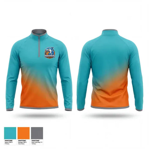 Quarter Zip Jacket, Sharks Elite, Men's Basketball, Teamtime, Team time, sublimation, custom sports apparel, team uniforms, spirit wear, spiritwear, sports uniforms, custom shirts, team store, custom team store, fundraiser sports, apparel fundraiser