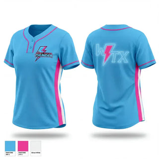 Two Button Softball Jersey, West Texas Thunder, Softball, Teamtime, Team time, sublimation, custom sports apparel, team uniforms, spirit wear, spiritwear, sports uniforms, custom shirts, team store, custom team store, fundraiser sports, apparel fundraiser