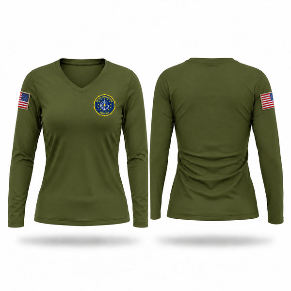Womens Long Sleeve Vneck Shirt, PCA, Police, Teamtime, Team time, sublimation, custom sports apparel, team uniforms, spirit wear, spiritwear, sports uniforms, custom shirts, team store, custom team store, fundraiser sports, apparel fundraiser