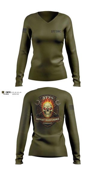 Womens Long Sleeve Vneck Shirt, 377 Support Maintenance Company, Army, Teamtime, Team time, sublimation, custom sports apparel, team uniforms, spirit wear, spiritwear, sports uniforms, custom shirts, team store, custom team store, fundraiser sports, apparel fundraiser