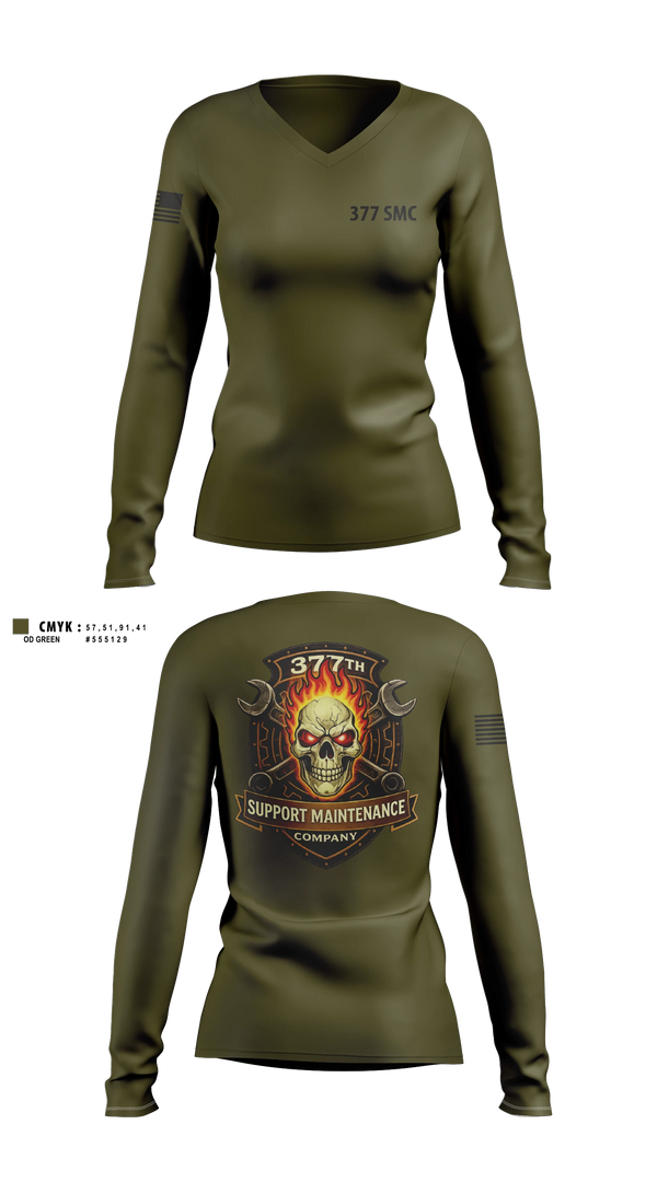 Womens Long Sleeve Vneck Shirt, 377 Support Maintenance Company, Army, Teamtime, Team time, sublimation, custom sports apparel, team uniforms, spirit wear, spiritwear, sports uniforms, custom shirts, team store, custom team store, fundraiser sports, apparel fundraiser