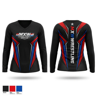 Midwest Xtreme Wrestling Women's Long Sleeve V-neck Shirt - 1