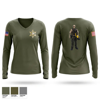 Womens Long Sleeve Vneck Shirt, Madera County Sheriff's Department, Police, Teamtime, Team time, sublimation, custom sports apparel, team uniforms, spirit wear, spiritwear, sports uniforms, custom shirts, team store, custom team store, fundraiser sports, apparel fundraiser