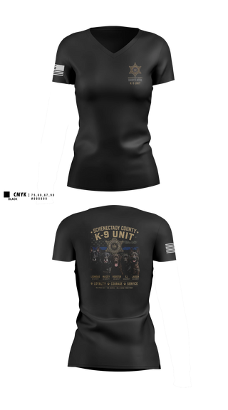 Womens Short Sleeve Vneck Shirt, Schenectady County Sheriff K9, Police, Teamtime, Team time, sublimation, custom sports apparel, team uniforms, spirit wear, spiritwear, sports uniforms, custom shirts, team store, custom team store, fundraiser sports, apparel fundraiser
