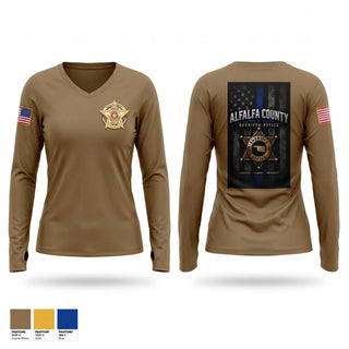 Womens Long Sleeve Vneck Shirt, Alfalfa county sheriffs office, Police, Teamtime, Team time, sublimation, custom sports apparel, team uniforms, spirit wear, spiritwear, sports uniforms, custom shirts, team store, custom team store, fundraiser sports, apparel fundraiser