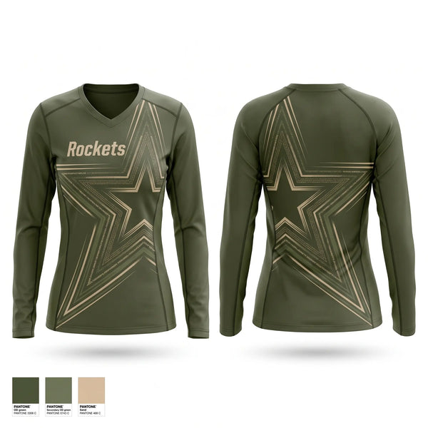 Womens Long Sleeve Vneck Shirt, Rockets, Baseball, Teamtime, Team time, sublimation, custom sports apparel, team uniforms, spirit wear, spiritwear, sports uniforms, custom shirts, team store, custom team store, fundraiser sports, apparel fundraiser
