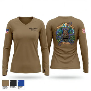 Womens Long Sleeve Vneck Shirt, NIOC Pacific FCPOA, Navy, Teamtime, Team time, sublimation, custom sports apparel, team uniforms, spirit wear, spiritwear, sports uniforms, custom shirts, team store, custom team store, fundraiser sports, apparel fundraiser