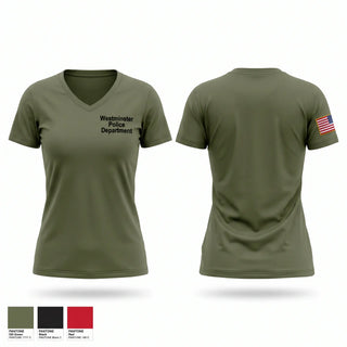 Womens Short Sleeve Vneck Shirt, Westminster Police Department, Police, Teamtime, Team time, sublimation, custom sports apparel, team uniforms, spirit wear, spiritwear, sports uniforms, custom shirts, team store, custom team store, fundraiser sports, apparel fundraiser