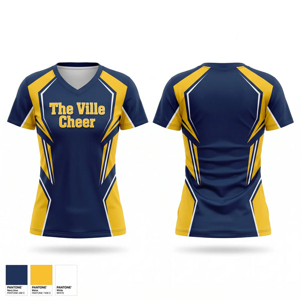 Womens Short Sleeve Vneck Shirt, The Ville Cheer, Cheer, Teamtime, Team time, sublimation, custom sports apparel, team uniforms, spirit wear, spiritwear, sports uniforms, custom shirts, team store, custom team store, fundraiser sports, apparel fundraiser
