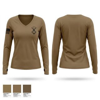 Womens Long Sleeve Vneck Shirt, Bravo Company, 3-138th, National Guard, Teamtime, Team time, sublimation, custom sports apparel, team uniforms, spirit wear, spiritwear, sports uniforms, custom shirts, team store, custom team store, fundraiser sports, apparel fundraiser