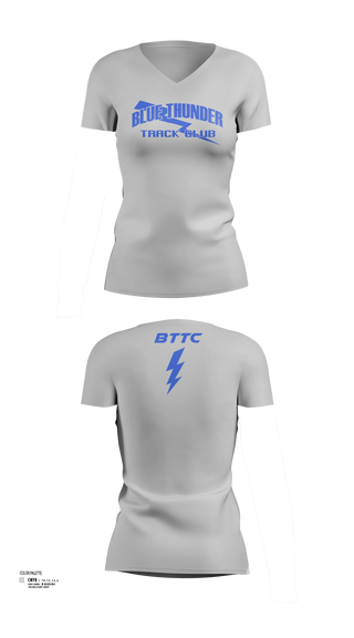 Womens Short Sleeve Vneck Shirt, Blue Thunder, Track & Field, Teamtime, Team time, sublimation, custom sports apparel, team uniforms, spirit wear, spiritwear, sports uniforms, custom shirts, team store, custom team store, fundraiser sports, apparel fundraiser