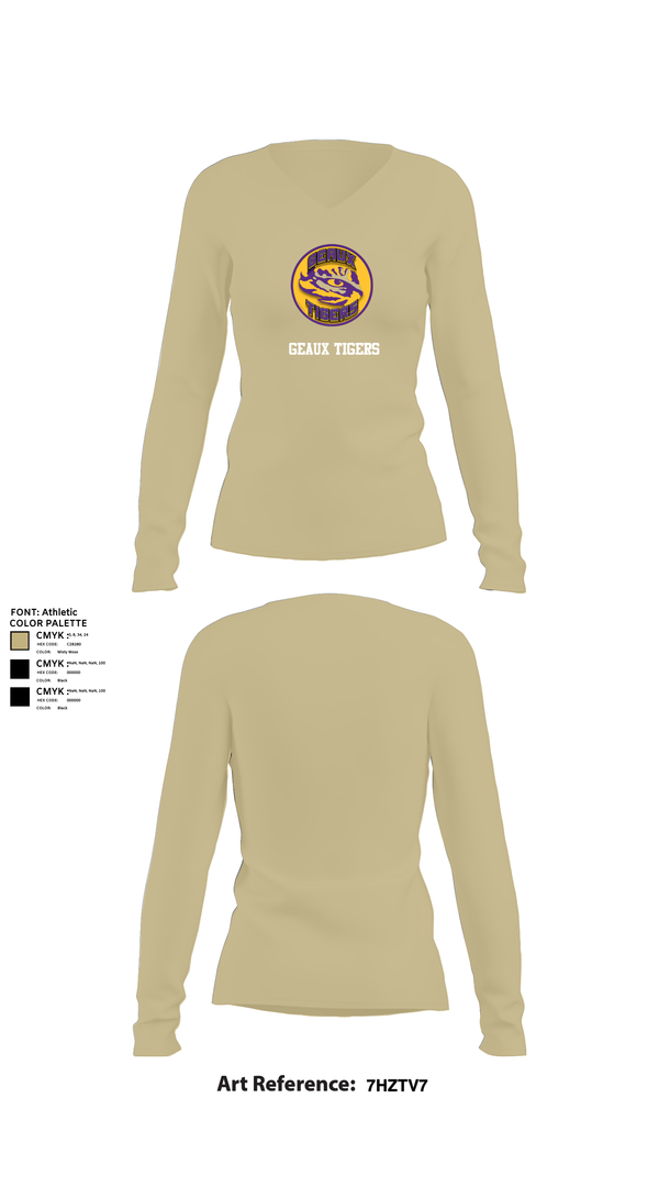 Womens Long Sleeve Vneck Shirt, GEAUX TIGERS, , Teamtime, Team time, sublimation, custom sports apparel, team uniforms, spirit wear, spiritwear, sports uniforms, custom shirts, team store, custom team store, fundraiser sports, apparel fundraiser