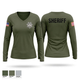 Womens Long Sleeve Vneck Shirt, Modoc County Sheriff's Office, Police, Teamtime, Team time, sublimation, custom sports apparel, team uniforms, spirit wear, spiritwear, sports uniforms, custom shirts, team store, custom team store, fundraiser sports, apparel fundraiser