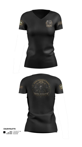 Womens Short Sleeve Vneck Shirt, Madigan pharmacy colts, Army, Teamtime, Team time, sublimation, custom sports apparel, team uniforms, spirit wear, spiritwear, sports uniforms, custom shirts, team store, custom team store, fundraiser sports, apparel fundraiser