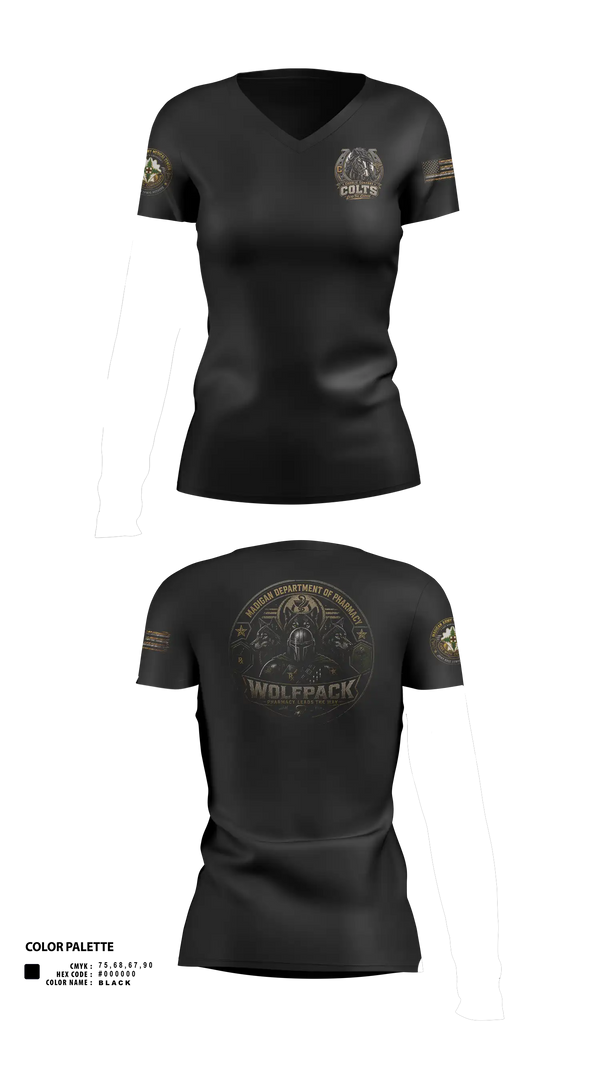 Womens Short Sleeve Vneck Shirt, Madigan pharmacy colts, Army, Teamtime, Team time, sublimation, custom sports apparel, team uniforms, spirit wear, spiritwear, sports uniforms, custom shirts, team store, custom team store, fundraiser sports, apparel fundraiser