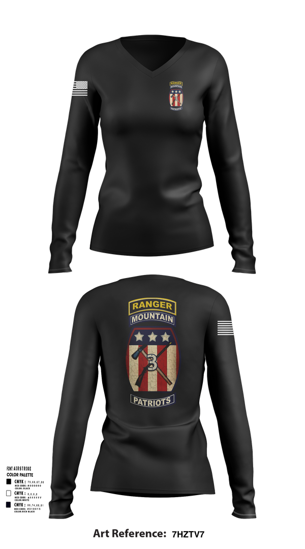 Womens Long Sleeve Vneck Shirt, 2-47 infantry 3rd BRG 10th MTN, Army, Teamtime, Team time, sublimation, custom sports apparel, team uniforms, spirit wear, spiritwear, sports uniforms, custom shirts, team store, custom team store, fundraiser sports, apparel fundraiser